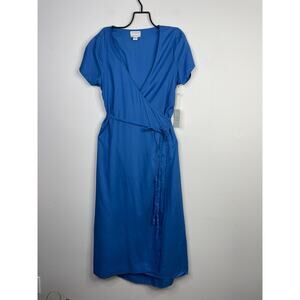 Honolua Surf Co Classic Short Sleeve Wrap Long Maxi Wrap Dress Blue Womens L new